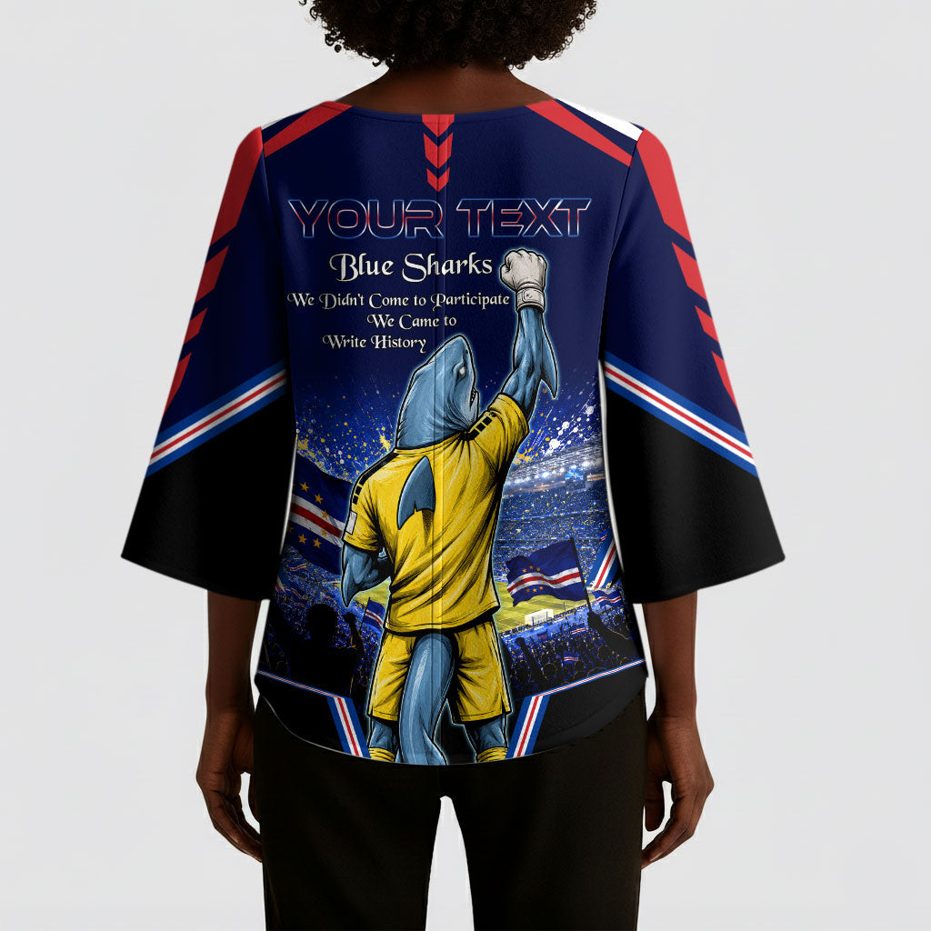 Personalized Cape Verde Blue Sharks Kimono Sleeve Blouse African Pride Dynamic Stadium Soccer Graphic Art