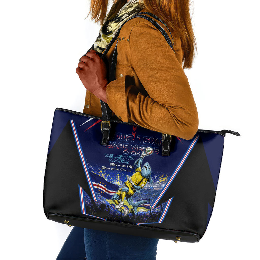 Personalized Cape Verde Blue Sharks Leather Tote Bag African Pride Dynamic Stadium Soccer Graphic Art