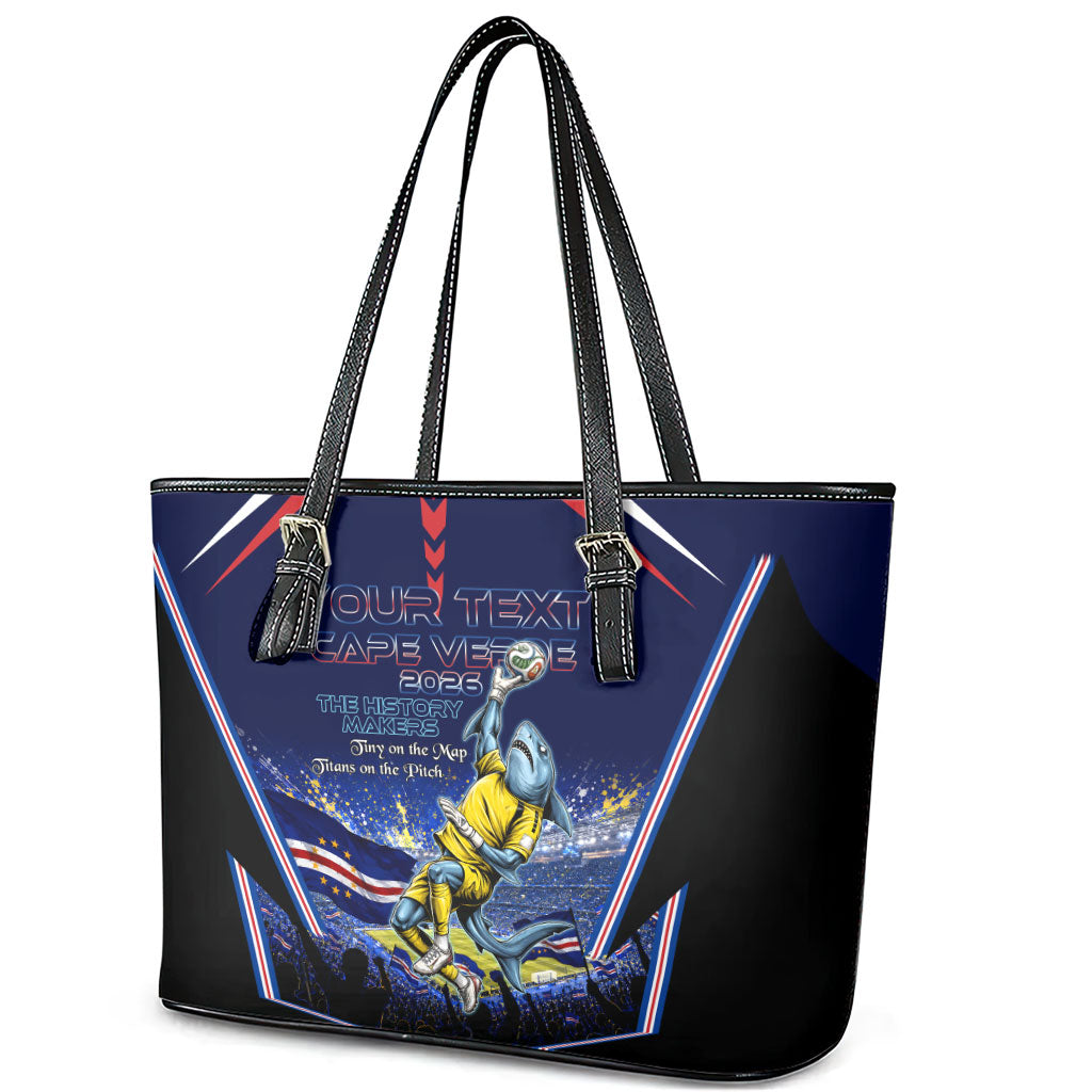 Personalized Cape Verde Blue Sharks Leather Tote Bag African Pride Dynamic Stadium Soccer Graphic Art