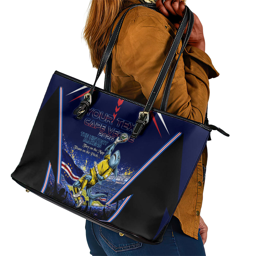 Personalized Cape Verde Blue Sharks Leather Tote Bag African Pride Dynamic Stadium Soccer Graphic Art