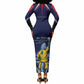 Personalized Cape Verde Blue Sharks Long Sleeve Bodycon Dress African Pride Dynamic Stadium Soccer Graphic Art