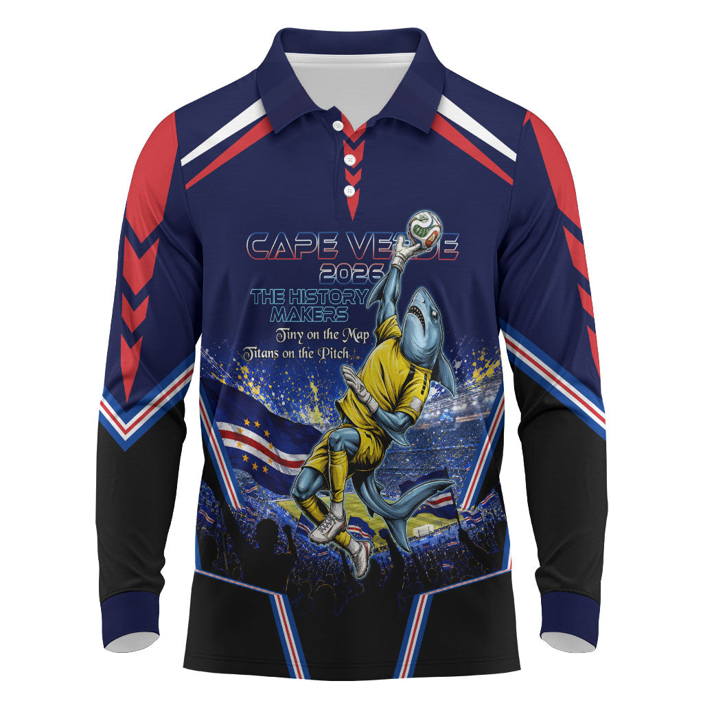 Personalized Cape Verde Blue Sharks Long Sleeve Polo Shirt African Pride Dynamic Stadium Soccer Graphic Art