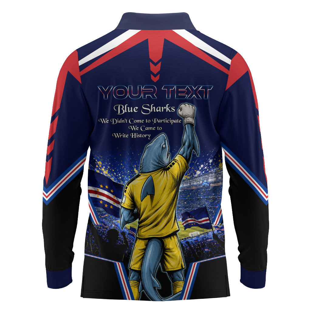 Personalized Cape Verde Blue Sharks Long Sleeve Polo Shirt African Pride Dynamic Stadium Soccer Graphic Art