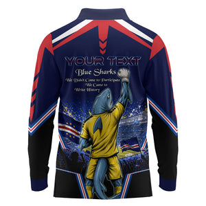 Personalized Cape Verde Blue Sharks Long Sleeve Polo Shirt African Pride Dynamic Stadium Soccer Graphic Art