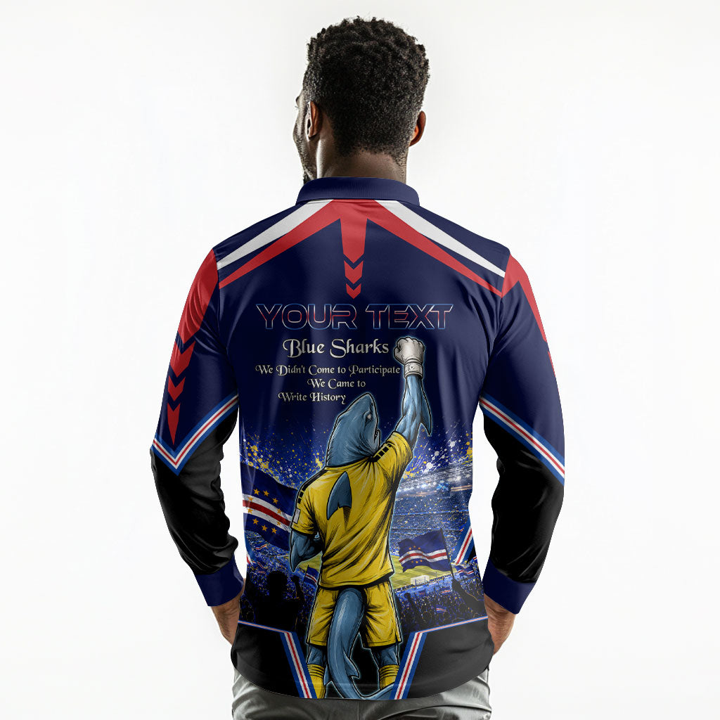 Personalized Cape Verde Blue Sharks Long Sleeve Polo Shirt African Pride Dynamic Stadium Soccer Graphic Art