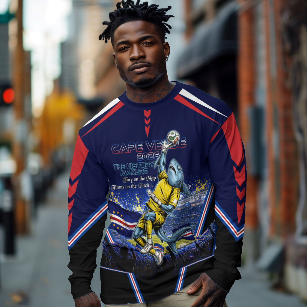 Personalized Cape Verde Blue Sharks Long Sleeve Shirt African Pride Dynamic Stadium Soccer Graphic Art