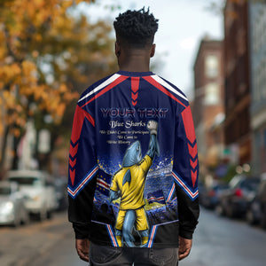 Personalized Cape Verde Blue Sharks Long Sleeve Shirt African Pride Dynamic Stadium Soccer Graphic Art