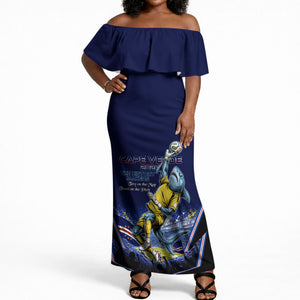 Personalized Cape Verde Blue Sharks Off Shoulder Maxi Dress African Pride Dynamic Stadium Soccer Graphic Art