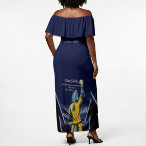 Personalized Cape Verde Blue Sharks Off Shoulder Maxi Dress African Pride Dynamic Stadium Soccer Graphic Art