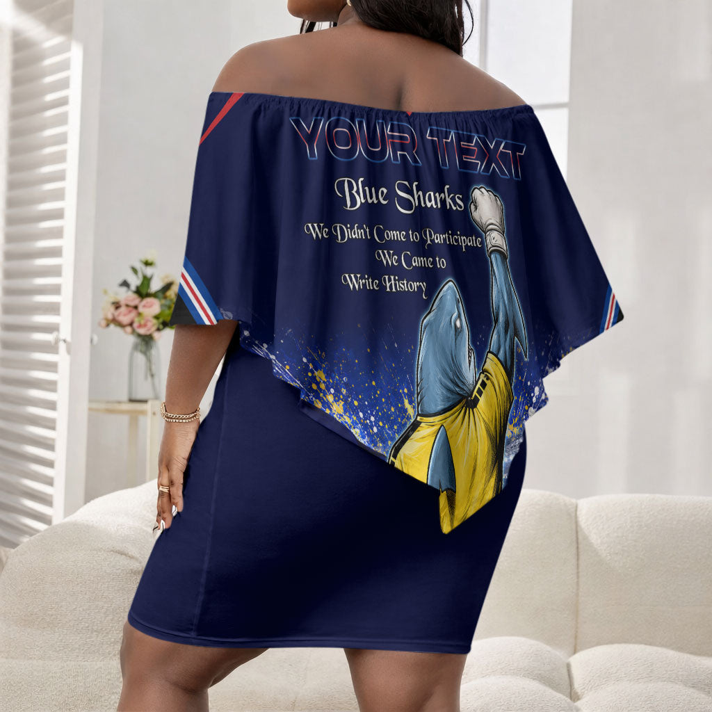 Personalized Cape Verde Blue Sharks Off Shoulder Short Dress African Pride Dynamic Stadium Soccer Graphic Art