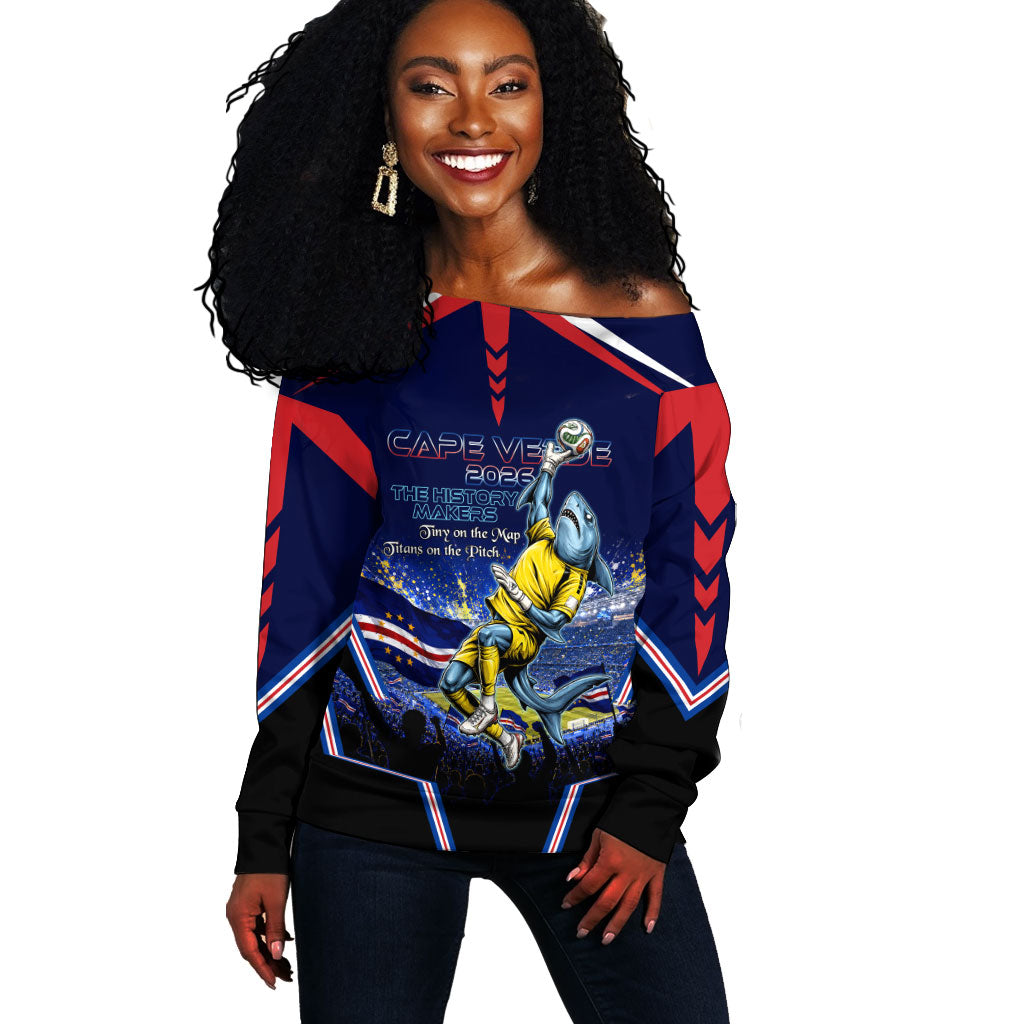 Personalized Cape Verde Blue Sharks Off Shoulder Sweater African Pride Dynamic Stadium Soccer Graphic Art