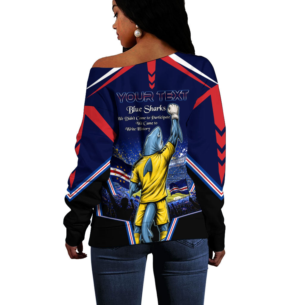 Personalized Cape Verde Blue Sharks Off Shoulder Sweater African Pride Dynamic Stadium Soccer Graphic Art