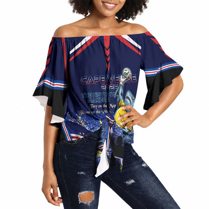 Personalized Cape Verde Blue Sharks Off Shoulder Wrap Waist Top African Pride Dynamic Stadium Soccer Graphic Art