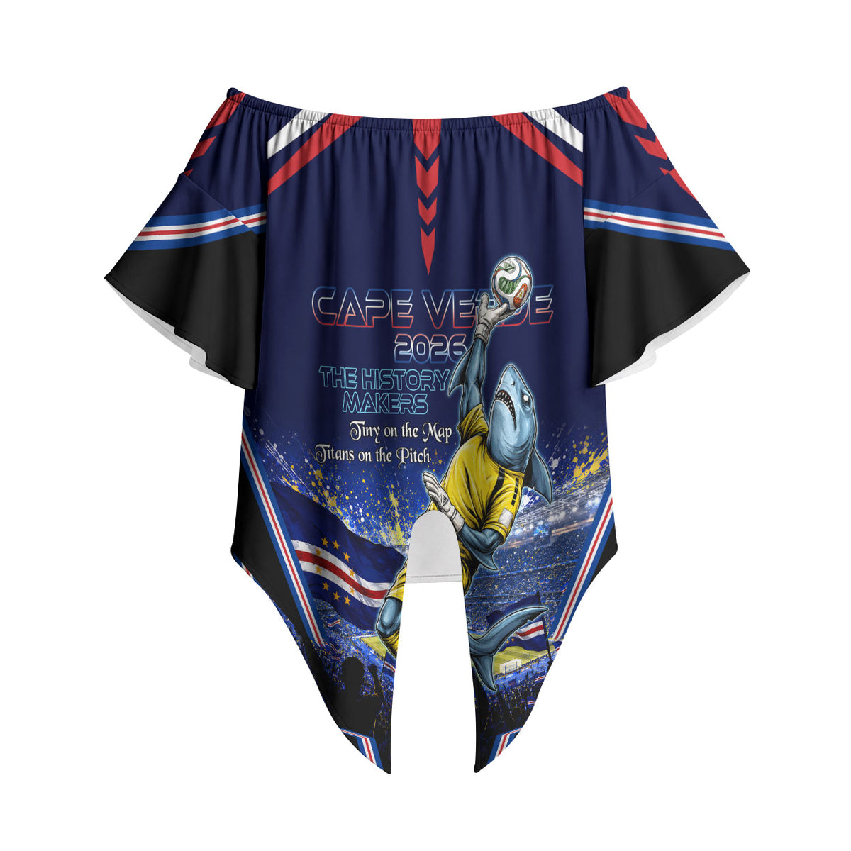 Personalized Cape Verde Blue Sharks Off Shoulder Wrap Waist Top African Pride Dynamic Stadium Soccer Graphic Art