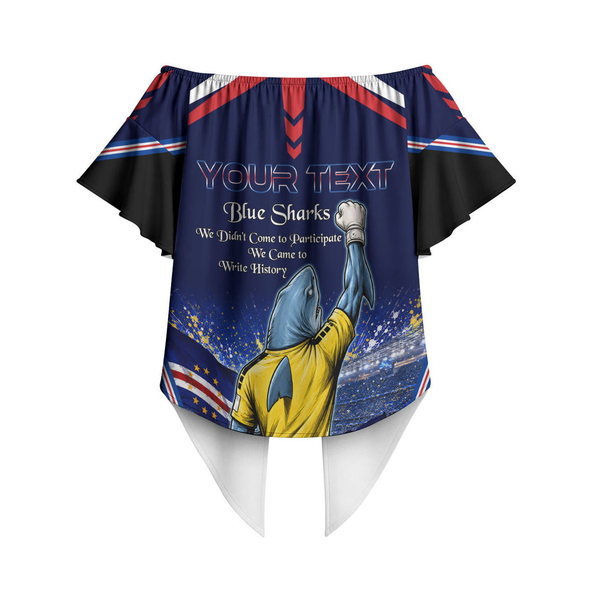 Personalized Cape Verde Blue Sharks Off Shoulder Wrap Waist Top African Pride Dynamic Stadium Soccer Graphic Art