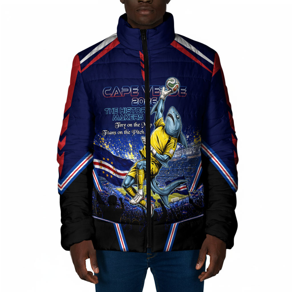Personalized Cape Verde Blue Sharks Padded Jacket African Pride Dynamic Stadium Soccer Graphic Art