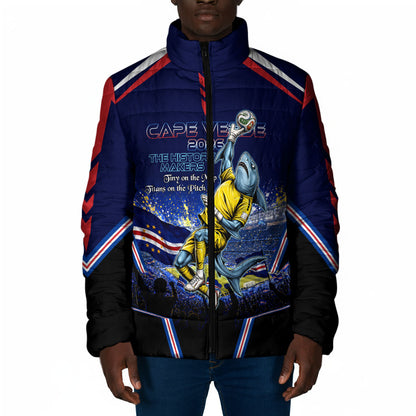 Personalized Cape Verde Blue Sharks Padded Jacket African Pride Dynamic Stadium Soccer Graphic Art