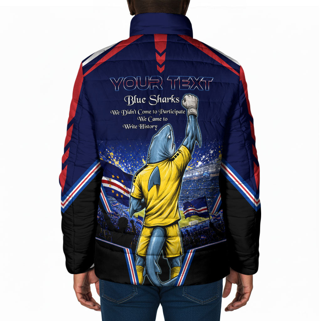 Personalized Cape Verde Blue Sharks Padded Jacket African Pride Dynamic Stadium Soccer Graphic Art