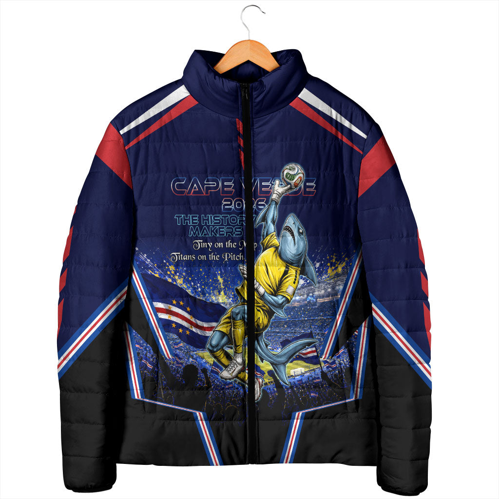 Personalized Cape Verde Blue Sharks Padded Jacket African Pride Dynamic Stadium Soccer Graphic Art