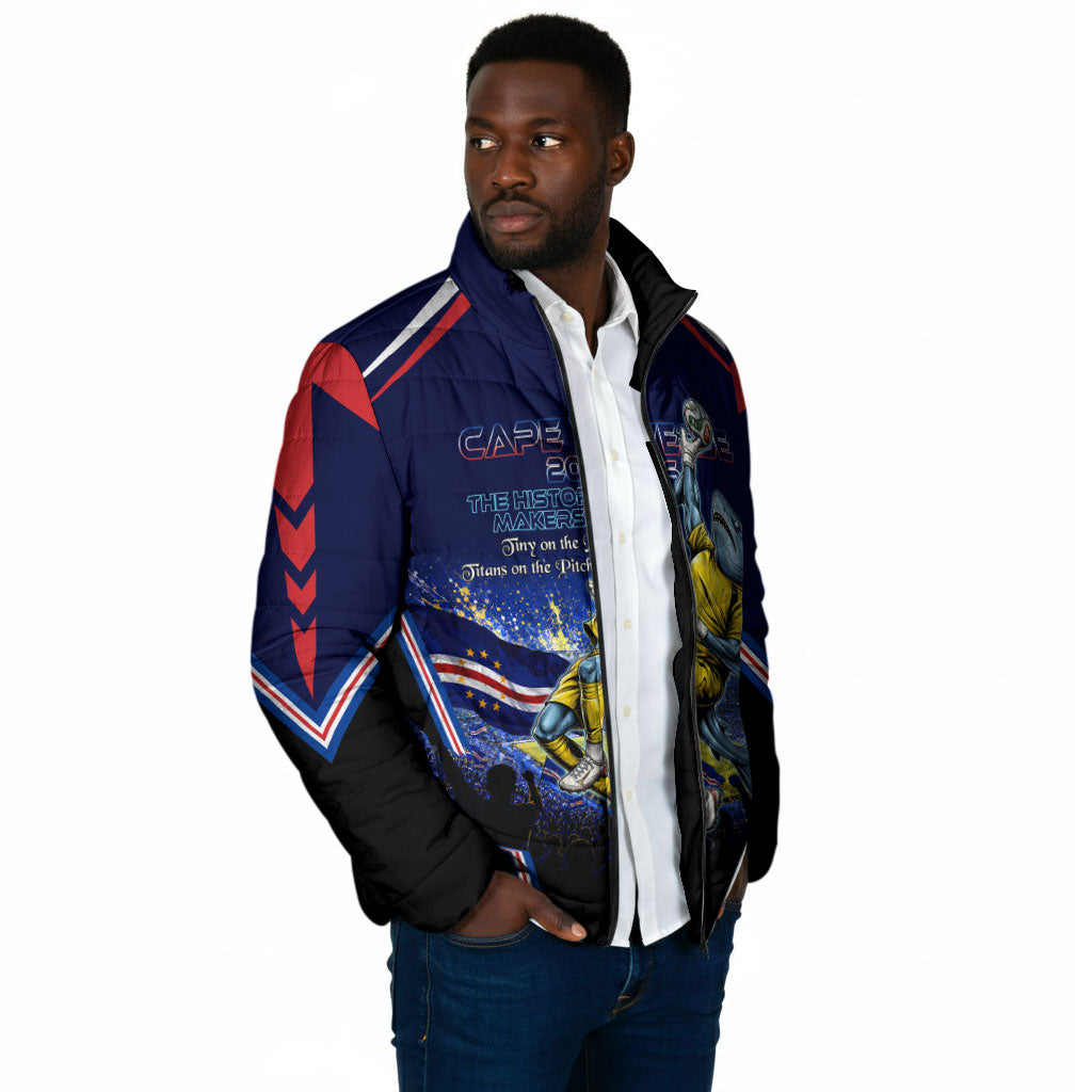 Personalized Cape Verde Blue Sharks Padded Jacket African Pride Dynamic Stadium Soccer Graphic Art