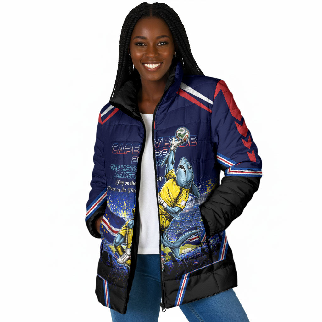Personalized Cape Verde Blue Sharks Padded Jacket African Pride Dynamic Stadium Soccer Graphic Art
