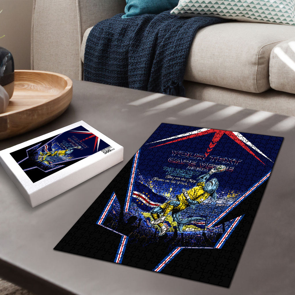 Personalized Cape Verde Blue Sharks Puzzle African Pride Dynamic Stadium Soccer Graphic Art