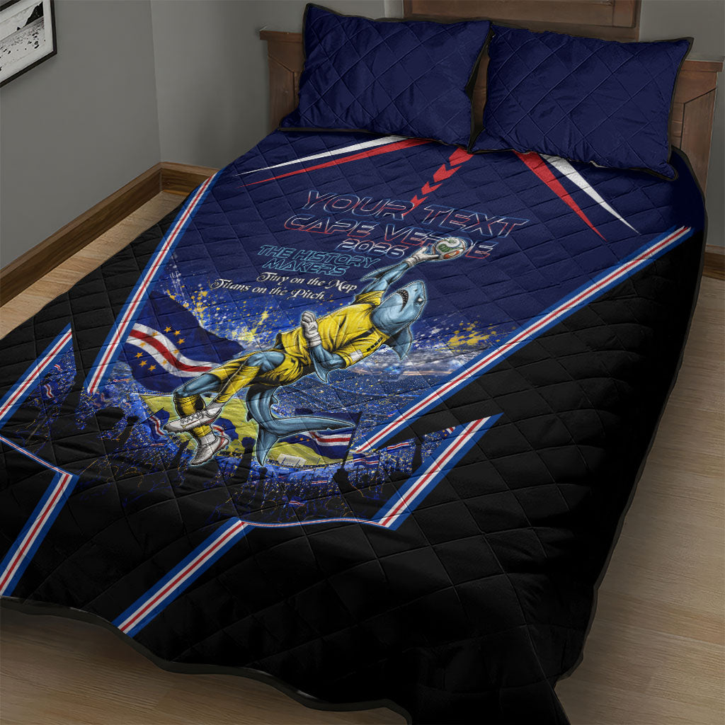 Personalized Cape Verde Blue Sharks Quilt Bed Set African Pride Dynamic Stadium Soccer Graphic Art