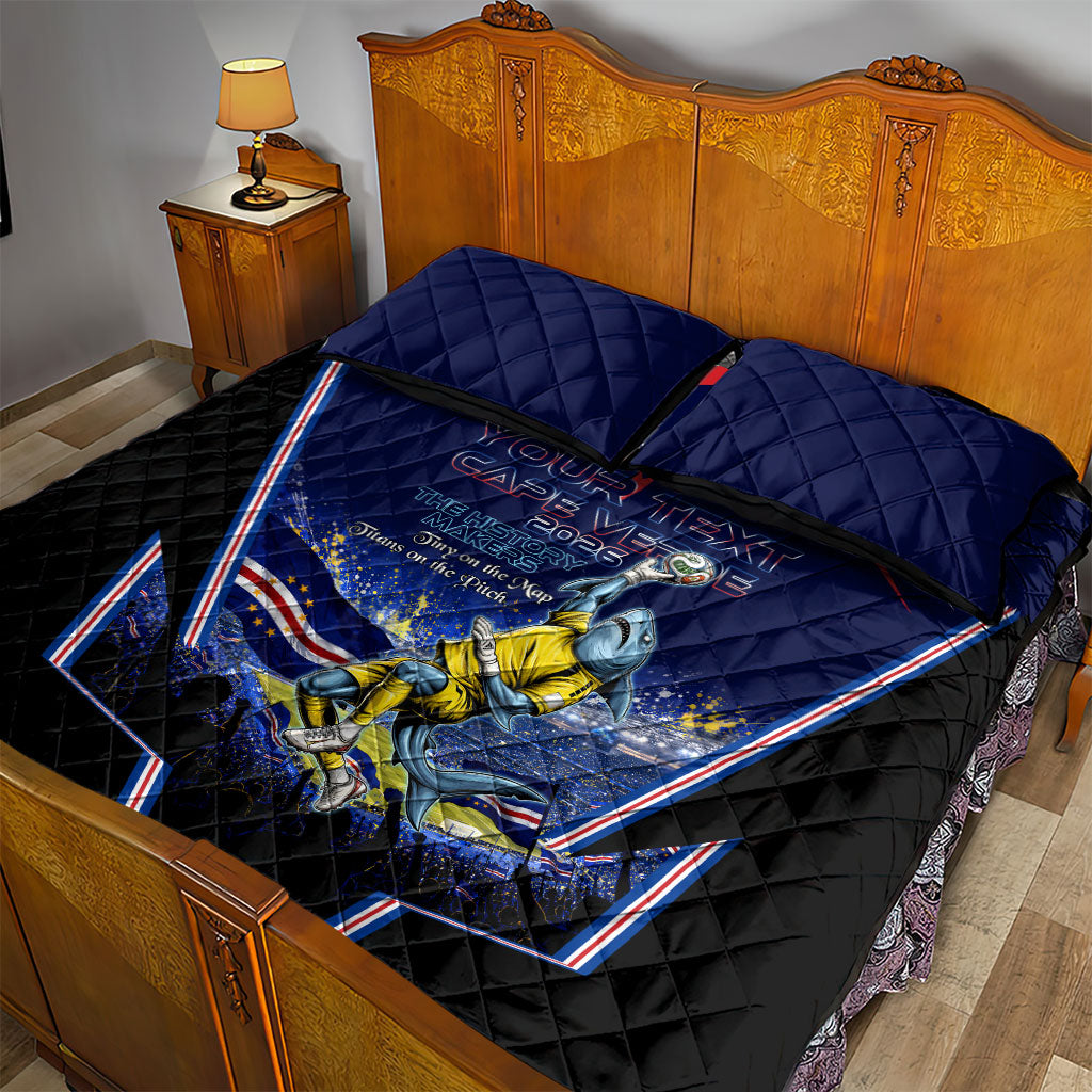 Personalized Cape Verde Blue Sharks Quilt Bed Set African Pride Dynamic Stadium Soccer Graphic Art
