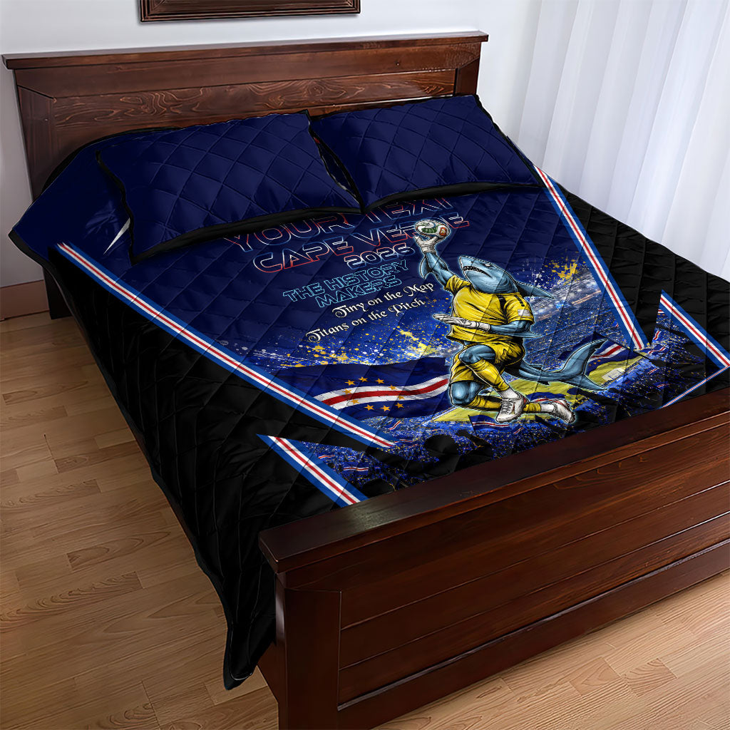 Personalized Cape Verde Blue Sharks Quilt Bed Set African Pride Dynamic Stadium Soccer Graphic Art
