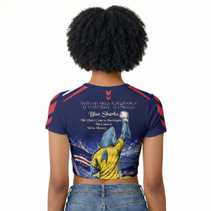 Personalized Cape Verde Blue Sharks Raglan Cropped T shirt African Pride Dynamic Stadium Soccer Graphic Art