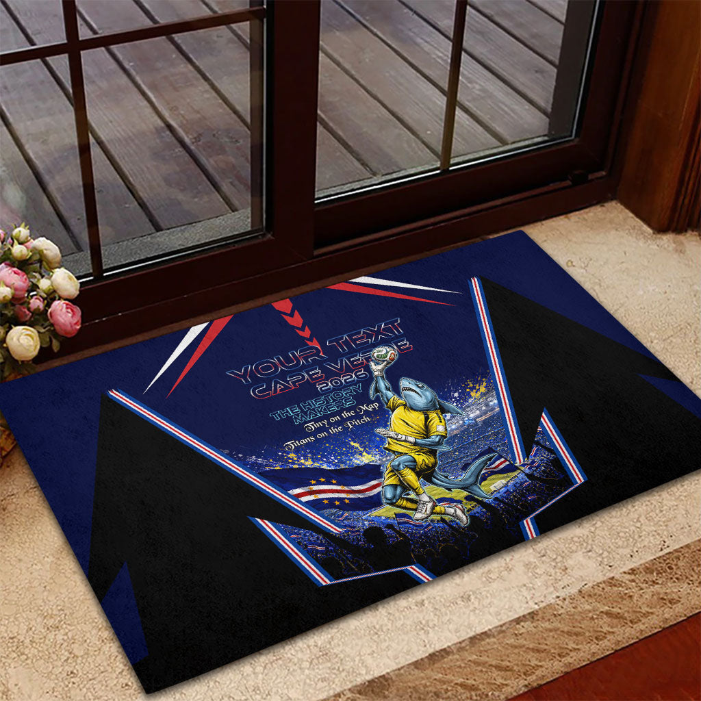 Personalized Cape Verde Blue Sharks Rubber Doormat African Pride Dynamic Stadium Soccer Graphic Art