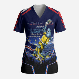 Personalized Cape Verde Blue Sharks Scrub Top African Pride Dynamic Stadium Soccer Graphic Art