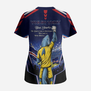 Personalized Cape Verde Blue Sharks Scrub Top African Pride Dynamic Stadium Soccer Graphic Art