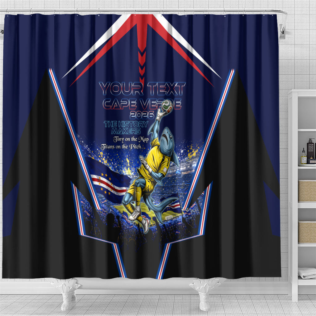 Personalized Cape Verde Blue Sharks Shower Curtain African Pride Dynamic Stadium Soccer Graphic Art