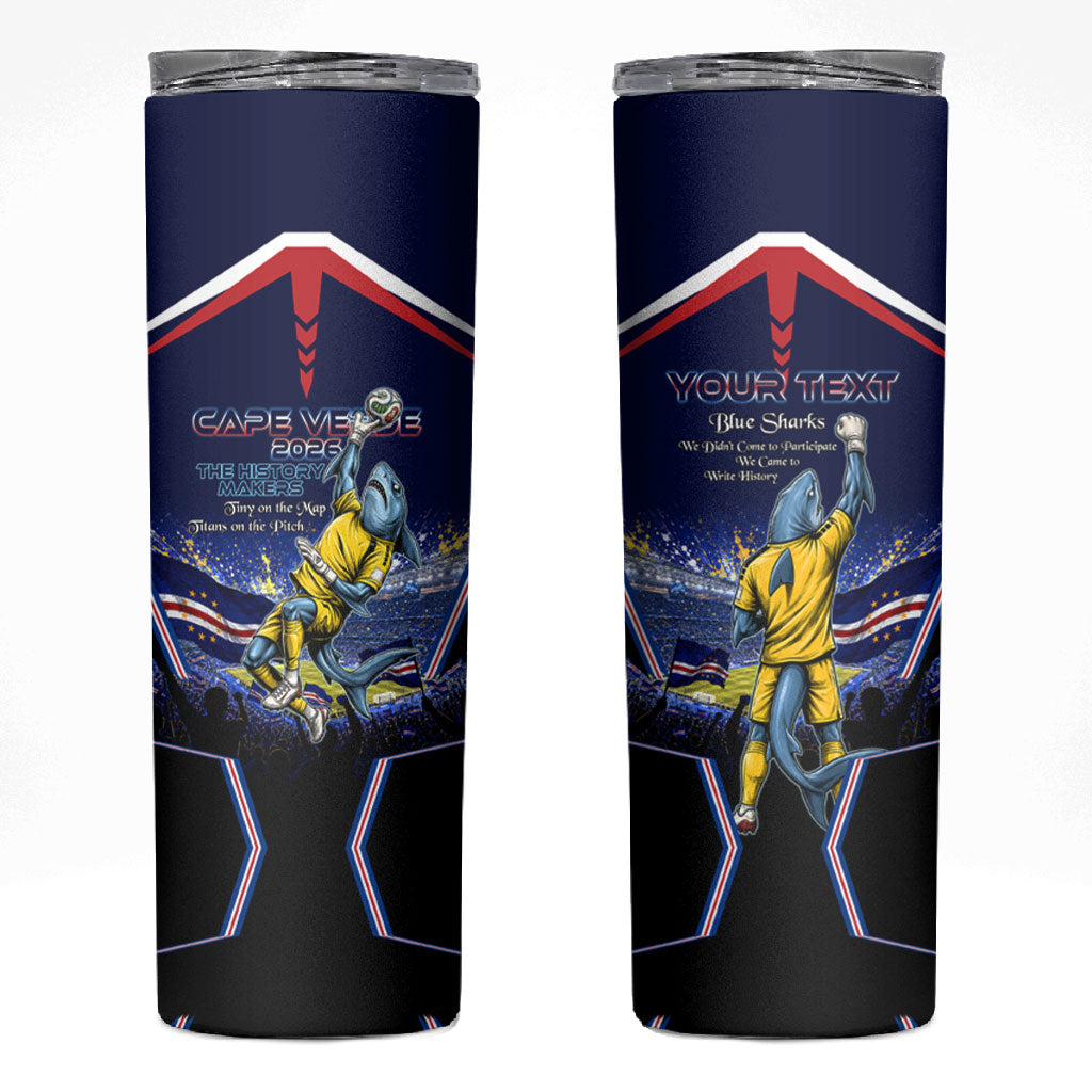 Personalized Cape Verde Blue Sharks Skinny Tumbler African Pride Dynamic Stadium Soccer Graphic Art