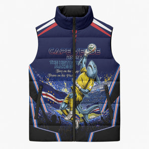 Personalized Cape Verde Blue Sharks Sleeveless Puffer Jacket African Pride Dynamic Stadium Soccer Graphic Art