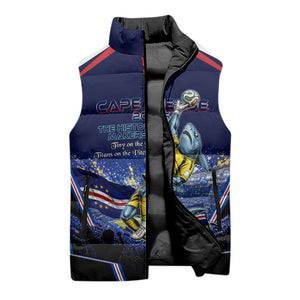 Personalized Cape Verde Blue Sharks Sleeveless Puffer Jacket African Pride Dynamic Stadium Soccer Graphic Art