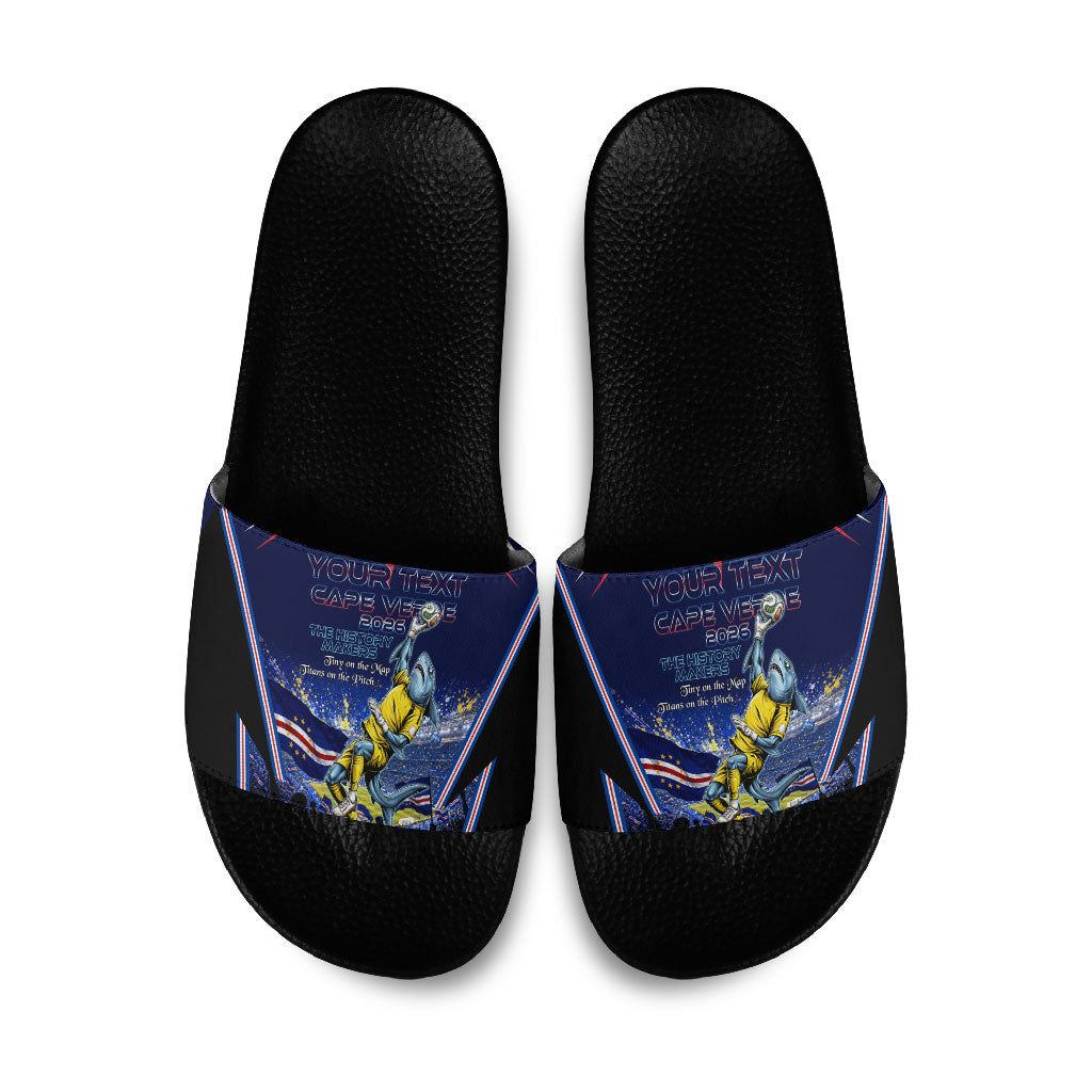 Personalized Cape Verde Blue Sharks Slide Sandals African Pride Dynamic Stadium Soccer Graphic Art