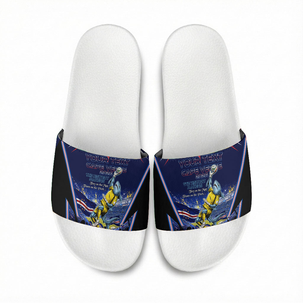 Personalized Cape Verde Blue Sharks Slide Sandals African Pride Dynamic Stadium Soccer Graphic Art