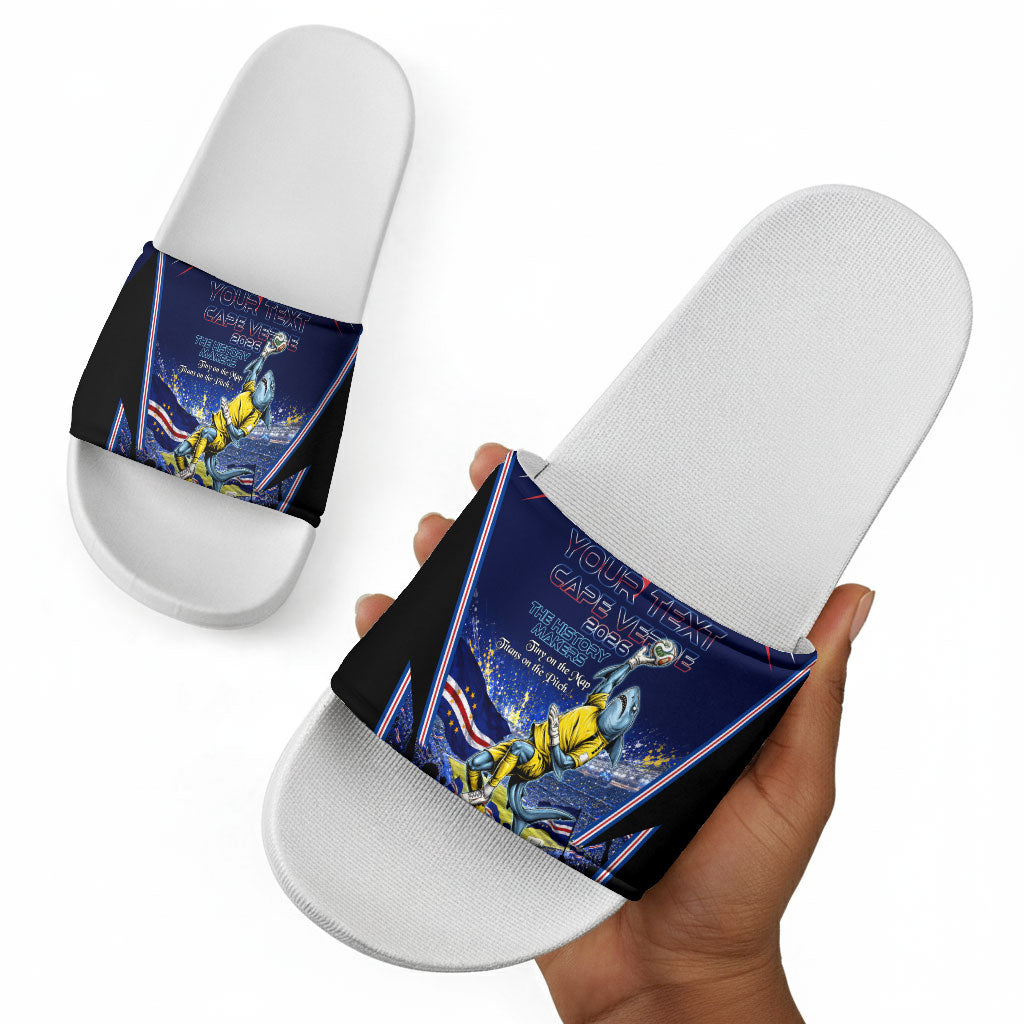 Personalized Cape Verde Blue Sharks Slide Sandals African Pride Dynamic Stadium Soccer Graphic Art