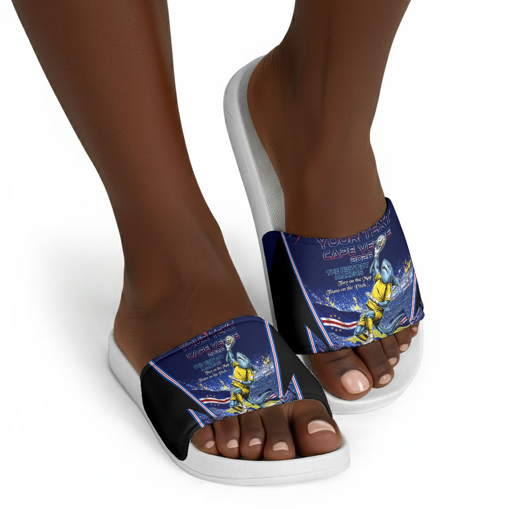 Personalized Cape Verde Blue Sharks Slide Sandals African Pride Dynamic Stadium Soccer Graphic Art