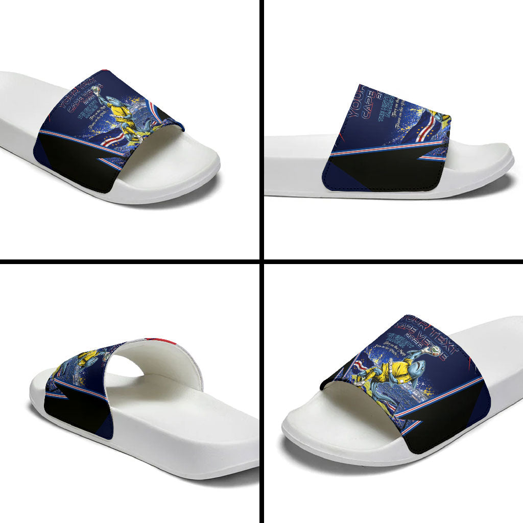 Personalized Cape Verde Blue Sharks Slide Sandals African Pride Dynamic Stadium Soccer Graphic Art