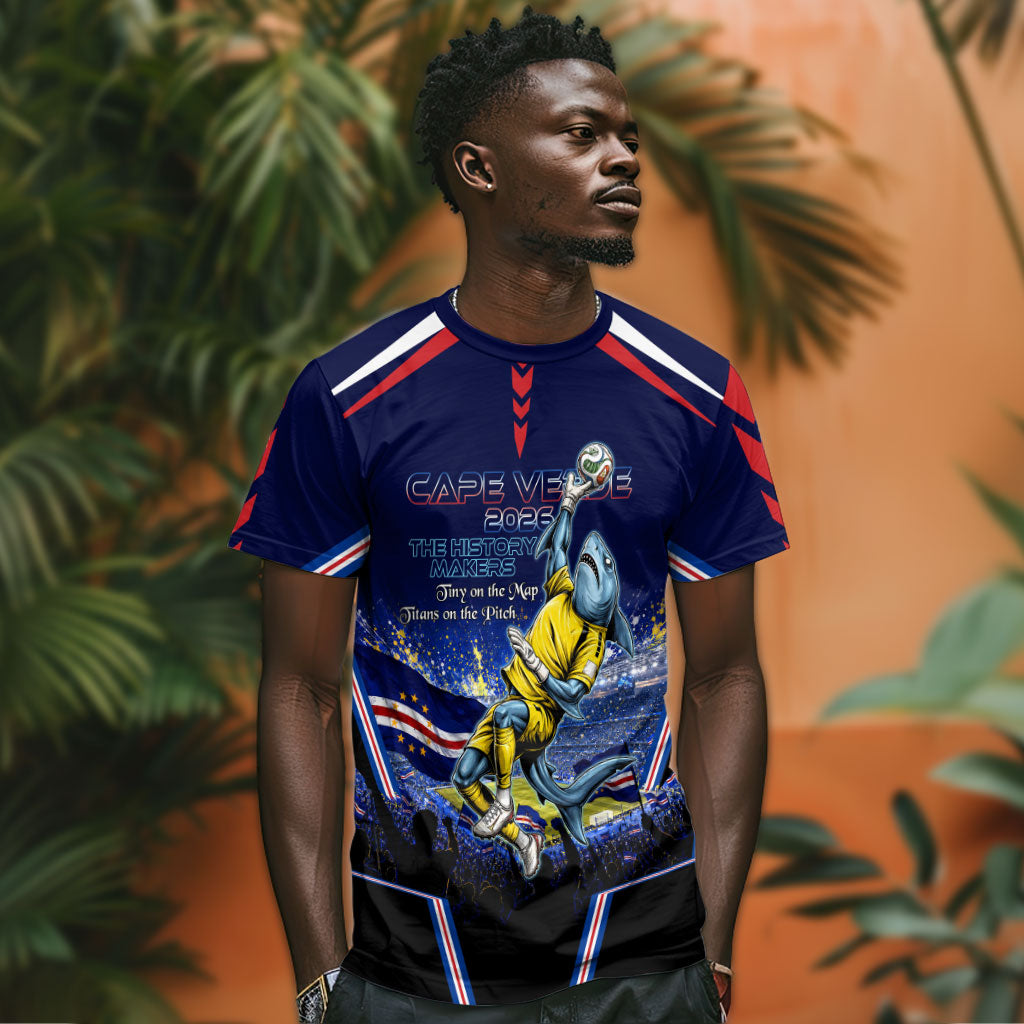 Personalized Cape Verde Blue Sharks T shirt African Pride Dynamic Stadium Soccer Graphic Art