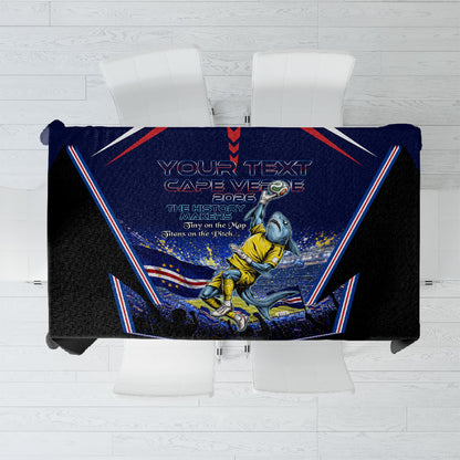 Personalized Cape Verde Blue Sharks Tablecloth African Pride Dynamic Stadium Soccer Graphic Art