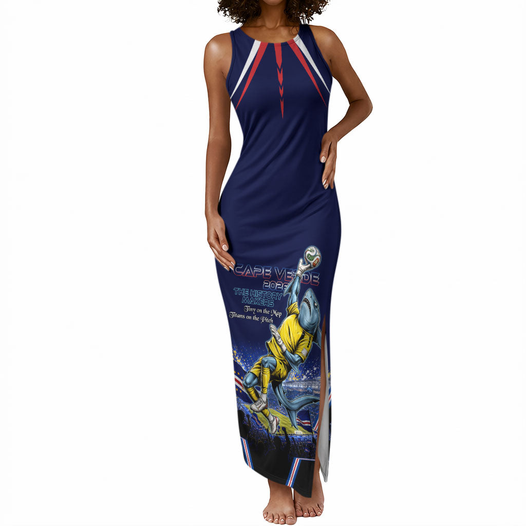 Personalized Cape Verde Blue Sharks Tank Maxi Dress African Pride Dynamic Stadium Soccer Graphic Art