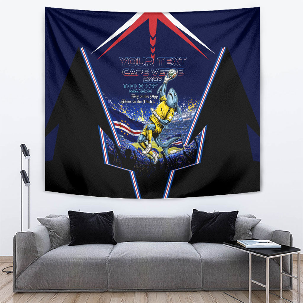 Personalized Cape Verde Blue Sharks Tapestry African Pride Dynamic Stadium Soccer Graphic Art
