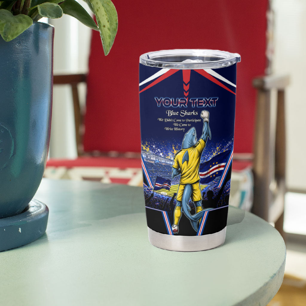 Personalized Cape Verde Blue Sharks Tumbler Cup African Pride Dynamic Stadium Soccer Graphic Art