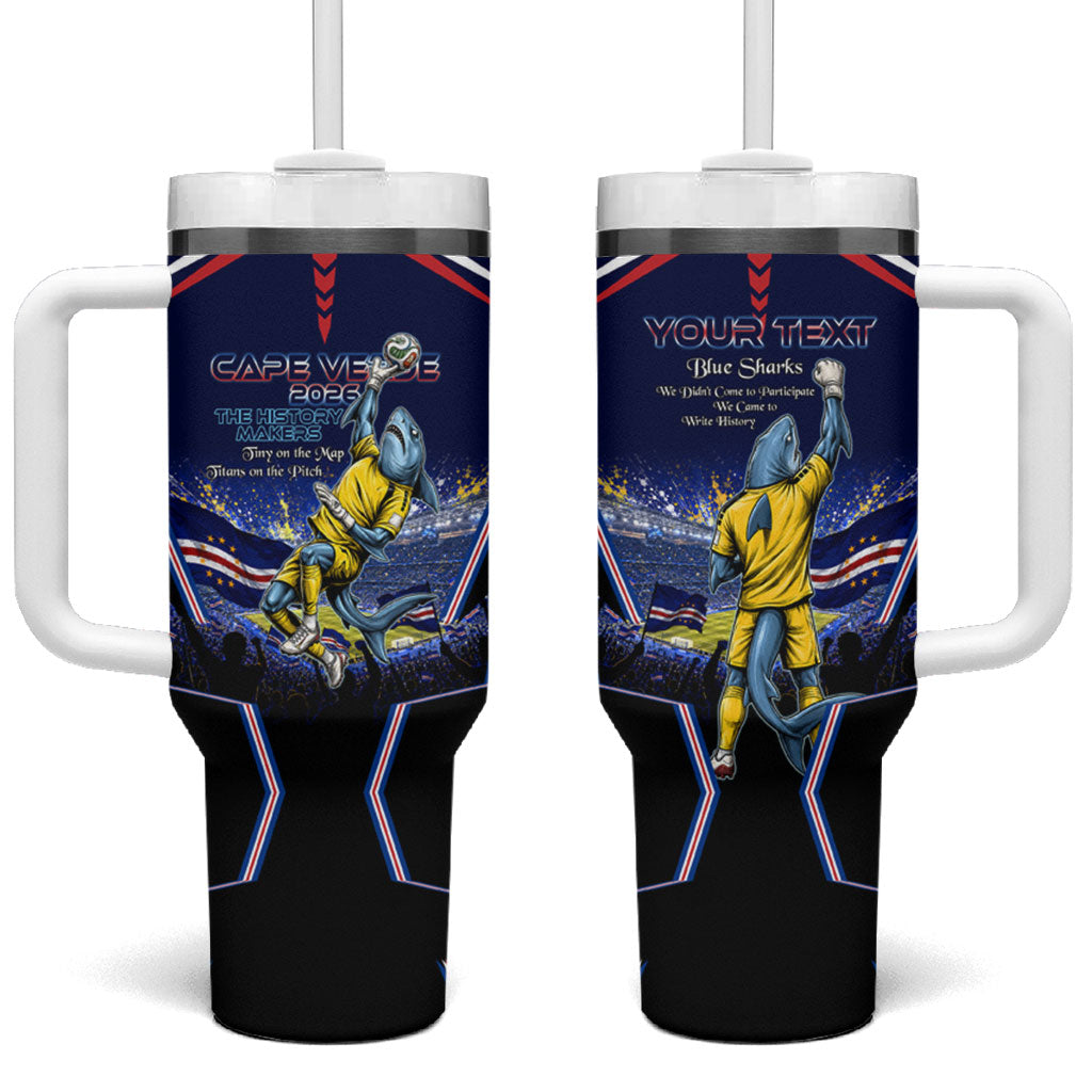 Personalized Cape Verde Blue Sharks Tumbler With Handle African Pride Dynamic Stadium Soccer Graphic Art
