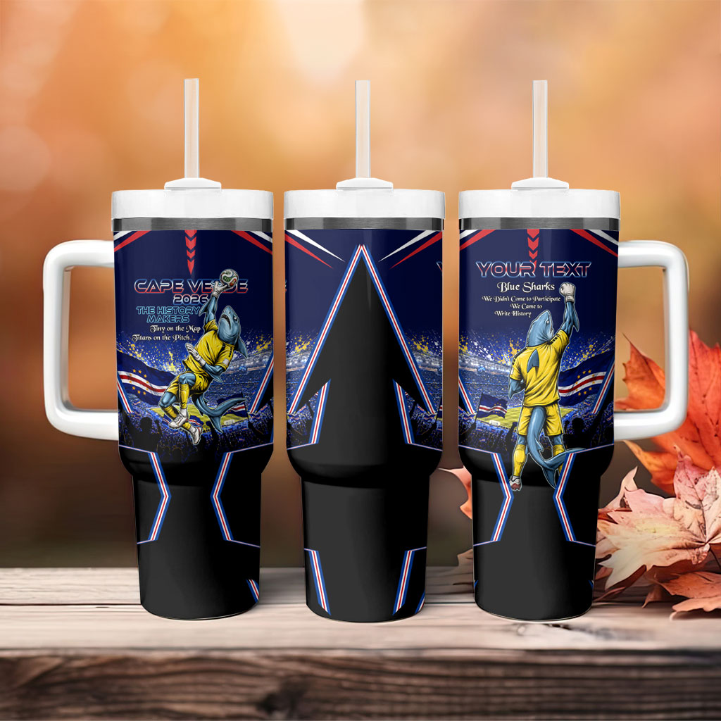 Personalized Cape Verde Blue Sharks Tumbler With Handle African Pride Dynamic Stadium Soccer Graphic Art