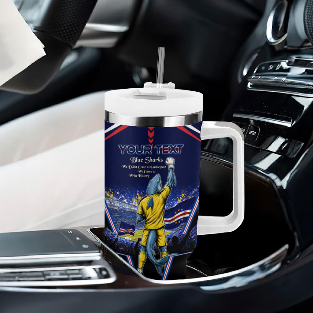 Personalized Cape Verde Blue Sharks Tumbler With Handle African Pride Dynamic Stadium Soccer Graphic Art